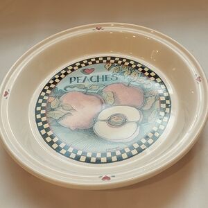 Vintage Susan Winget Ceramic 11" Pie Pan, Bakeware "Peaches"